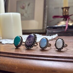 925 Vintage-Inspired Silver Gemstone Ring Set